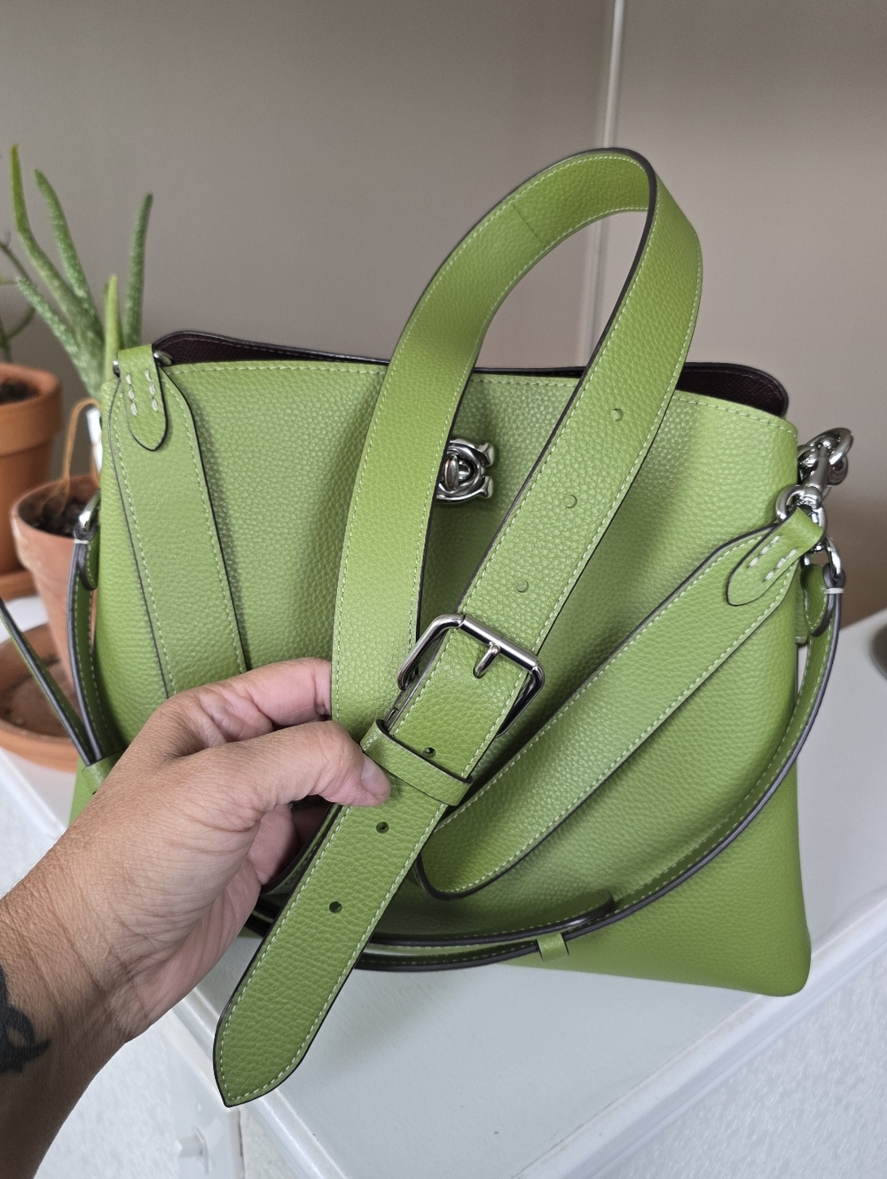 Coach Pebbled Leather Willow Dark Lime Color Shoulder Bag #C2621 - Picture 7 of 16